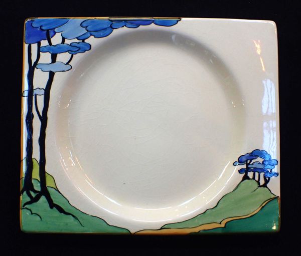 CLARICE CLIFF: THE BIARRITZ BLUE FIRS RECTANGULAR PLATE