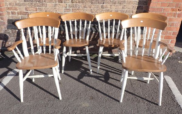 A SET OF SIX WINDSOR STYLE SPINDLE -BACK CHAIRS