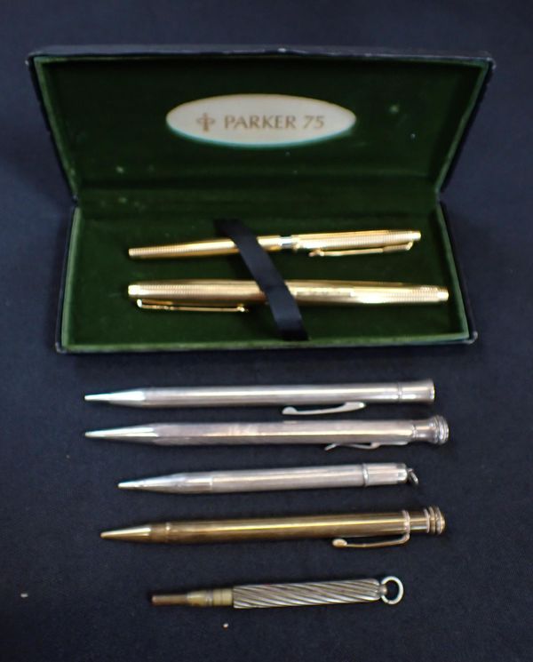 THREE SILVER MECHANICAL PENCILS, INCLUDING AN 'EVERSHARP'