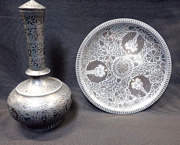 A PERSIAN PEWTER BOTTLE VASE
