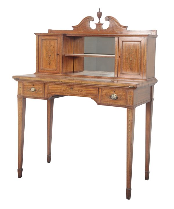 AN EDWARDIAN SATINWOOD AND MARQUETRY BONHEUR DU JOUR