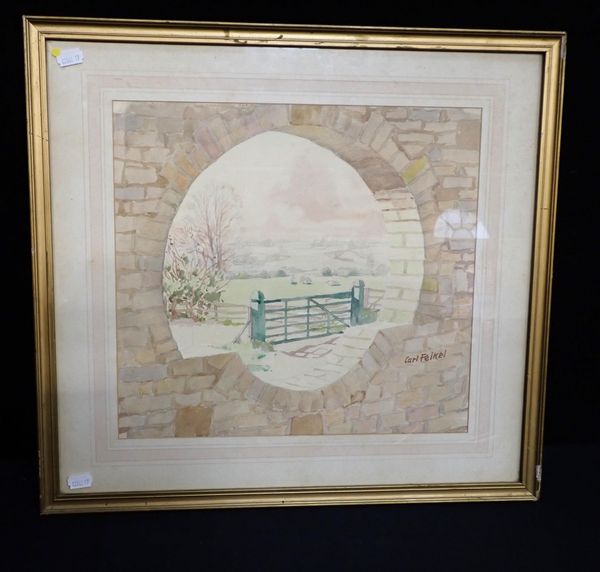 CARL FELKEL, 1896-1980: LANDSCAPE SEEN THROUGH A WALL APERTURE