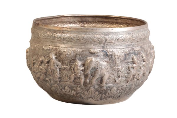 A BURMESE WHITE METAL THABEICK BOWL