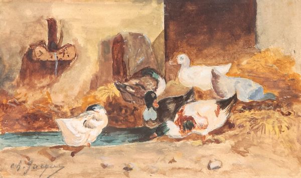 *CHARLES JACQUES (1879-1959) Ducks in a farmyard