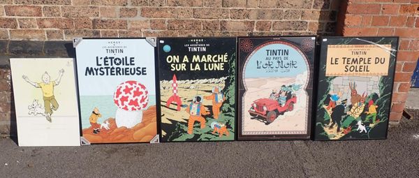 FOUR FRAMED TINTIN BOOK COVER POSTERS