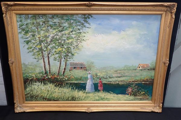H KOSLAR (20th CENTURY) Landscape with woman and child