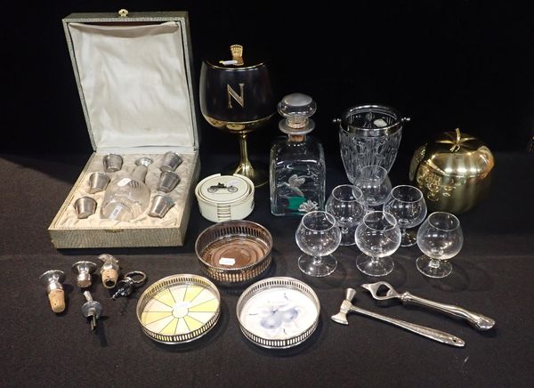 A NAPOLEON BRANDY EBONISED METAL AND BRASS ICE BUCKET