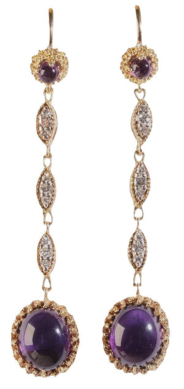 ASTORIA: A PAIR OF VINTAGE AMETHYST AND DIAMOND 'LA TRIOMPHE' DROP EARRINGS