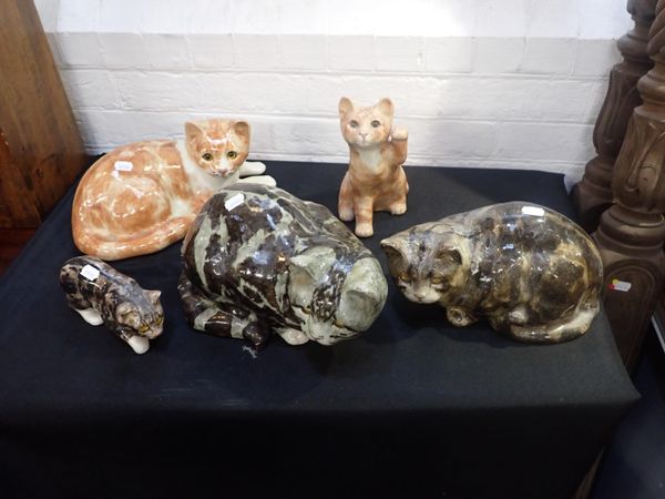 FIVE WINSTANLEY POTTERY CATS