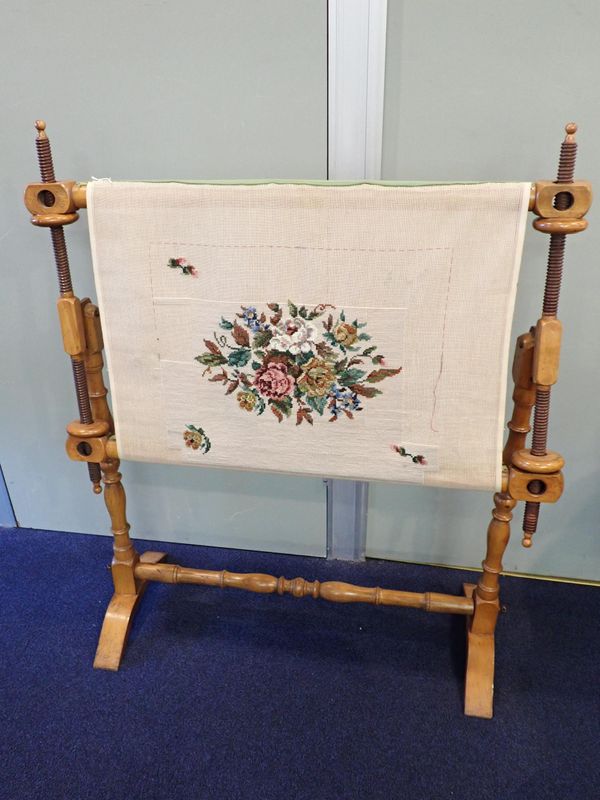 A VICTORIAN BIRCH TAPESTRY FRAME