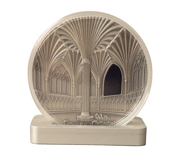 REPUBLIC OF PALAU: A 2017 TIFFANY ART "WELLS CATHEDRAL" $50 SILVER 1KG COIN