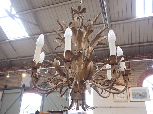 AN EIGHT-BRANCH METAL CHANDELIER