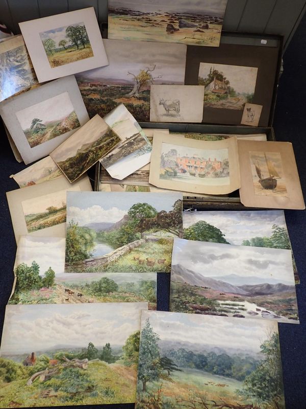 A QUANTITY OF UNFRAMED WATERCOLOURS, MANY BY W.H. PEACH
