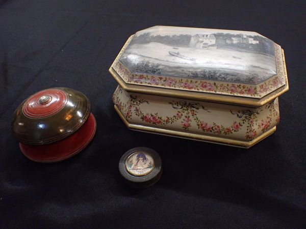 A PAINTED OCTAGONAL CASKET