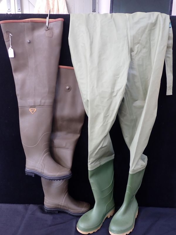 A PAIR OF AIGLE RUBBER WADERS