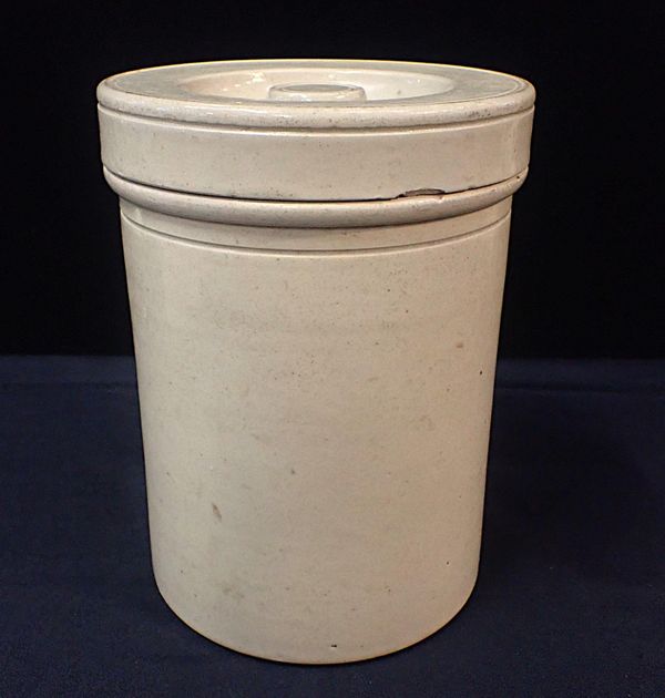 A SALTGLAZE STONEWARE STORAGE JAR