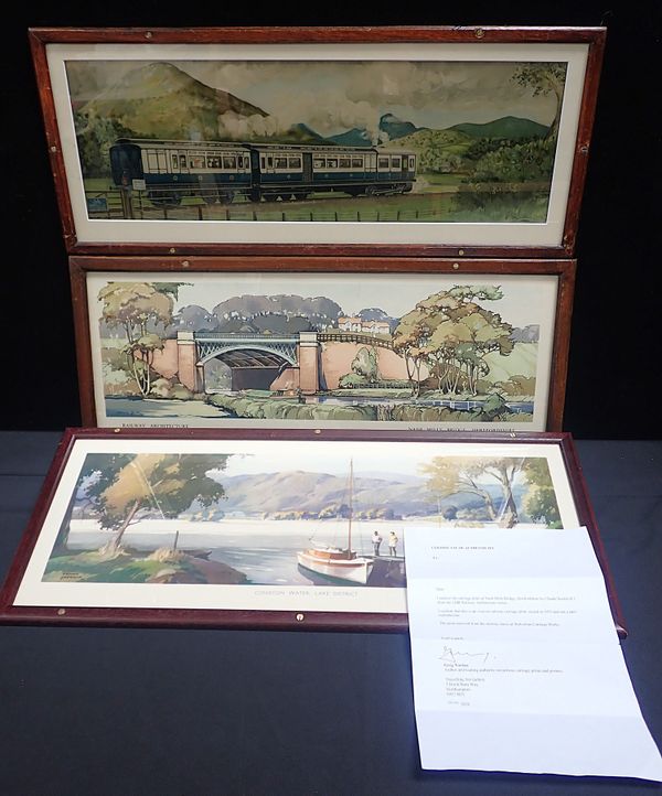 A 1952 ORIGINAL RAILWAY CARRIAGE PRINT; 'NASH MILLS BRIDGE; HERTFORDSHIRE'