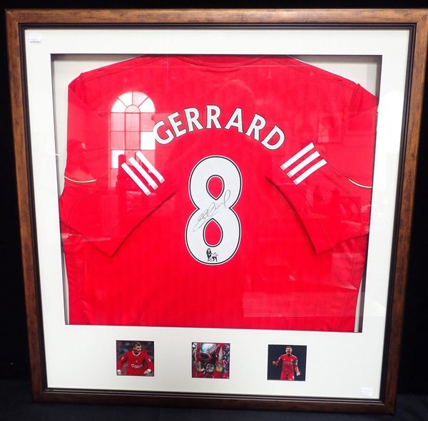 A FRAMED SIGNED STEVEN GERRARD SHIRT