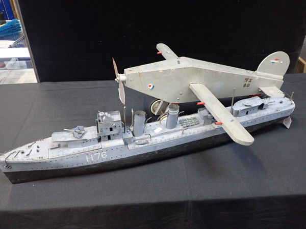 AN OLD SCRATCH BUILT MODEL BATTLESHIP