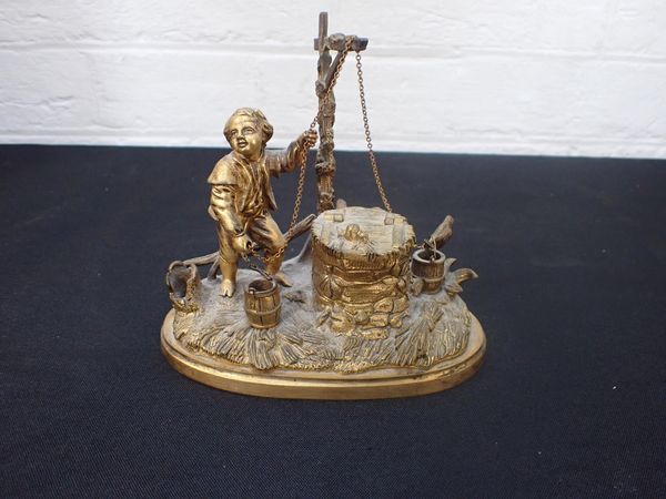 A 19TH CENTURY ORMOLU INKWELL