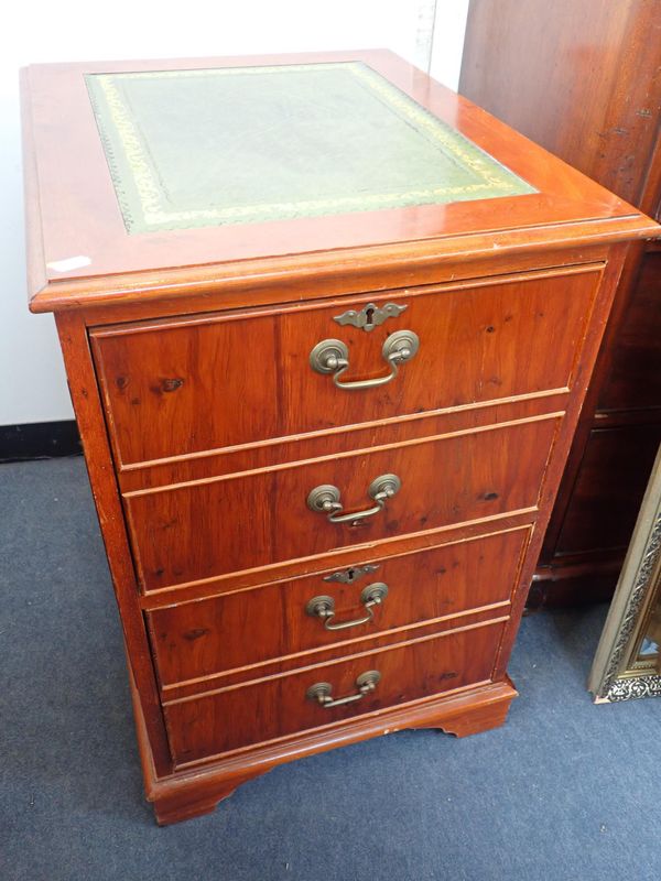 A YEW VENEERED TWO-DRAWER FILING CABINET