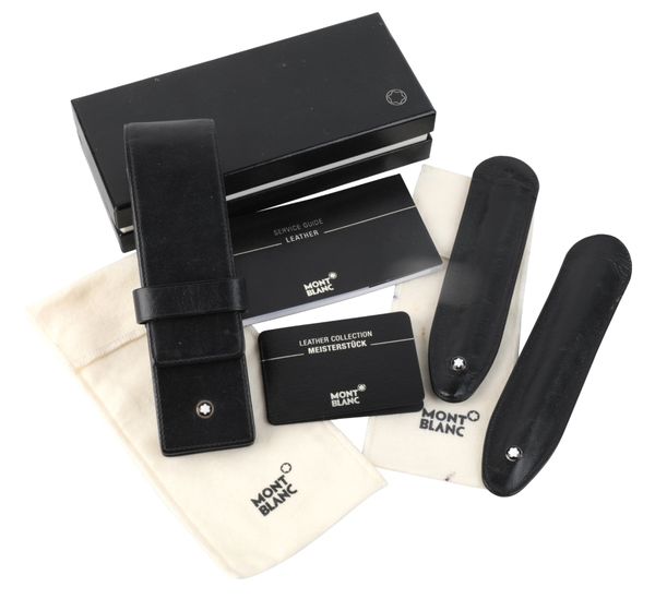 A MONT BLANC BLACK LEATHER DOUBLE PEN SLEEVE