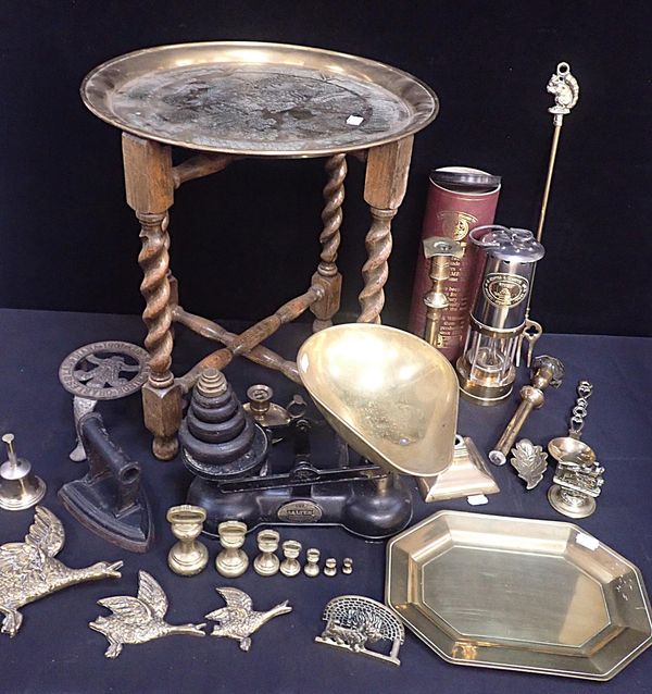 A SALTER KITCHEN SCALE, WITH WEIGHTS