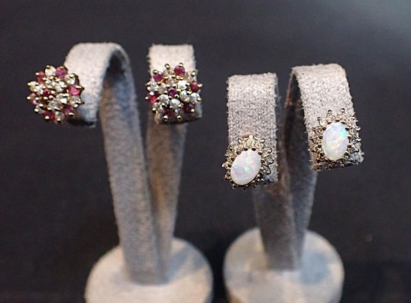 TWO PAIRS OF GEM-SET STUD EARRINGS