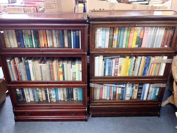 A MAHOGANY GLOBE-WERNICKE THREE-SECTION BOOKCASE