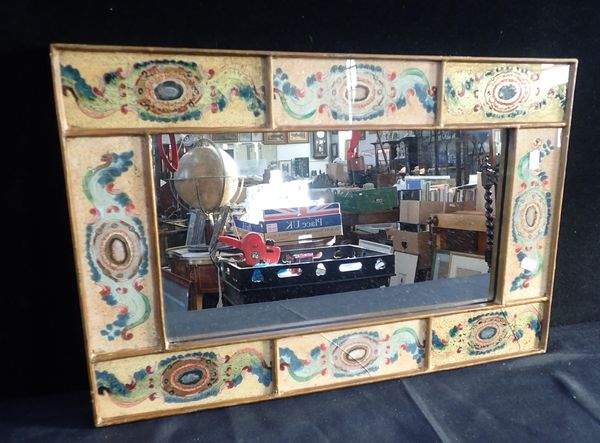 A CHINESE REVERSE GLASS PAINTED RECTANGULAR MIRROR