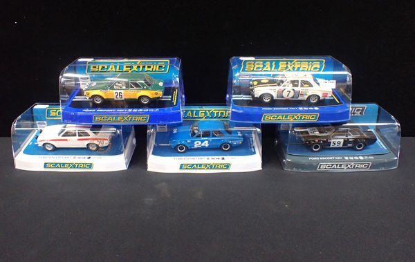 FIVE BOXED SCALEXTRIC 'FORD ESCORT MKI' CARS