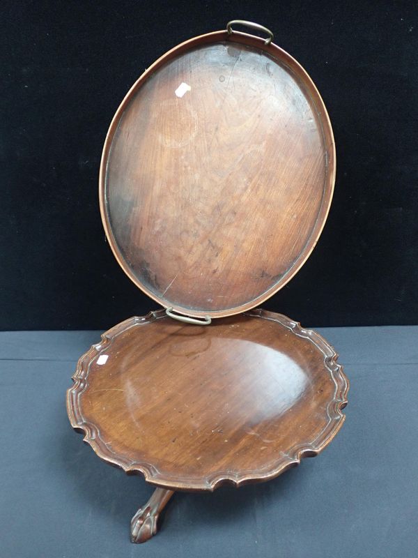 A GEORGE III MAHOGANY OVAL TRAY