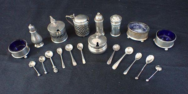 A QUANTITY OF SILVER CONDIMENT ITEMS