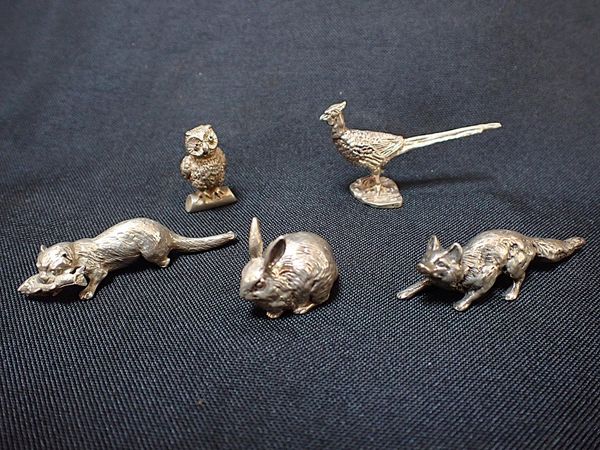 FIVE MINIATURE SILVER ANIMALS