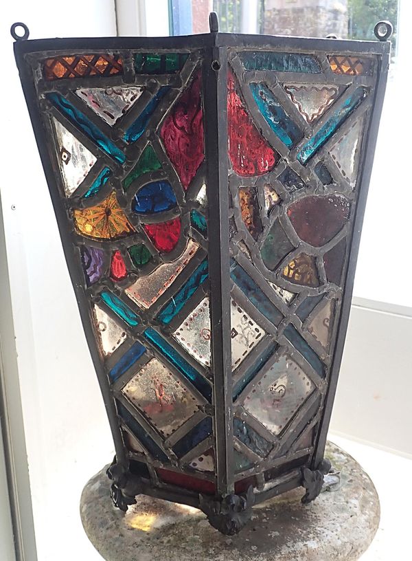 A STAINED GLASS HALL LANTERN