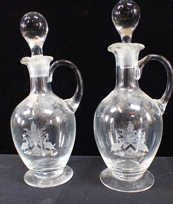 A PAIR OF DECANTERS ENGRAVED WITH VINTNER'S COMPANY ARMORIAL