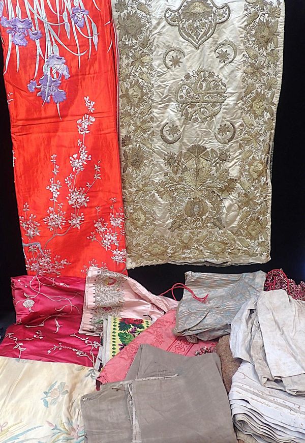 A QUANTITY OF ASIAN AND SILK FABRICS AND EMBROIDERIES