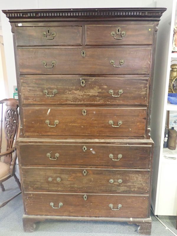 A GEORGE III MAHOGANY CHEST ON CHEST