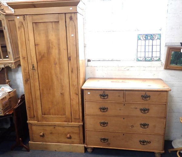 A VICTORIAN STRIPPED PINE CHEST OF DRAWERS