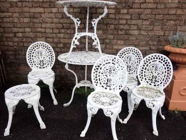 A COLLECTION OF CAST ALUMINIUM GARDEN TABLES AND CHAIRS