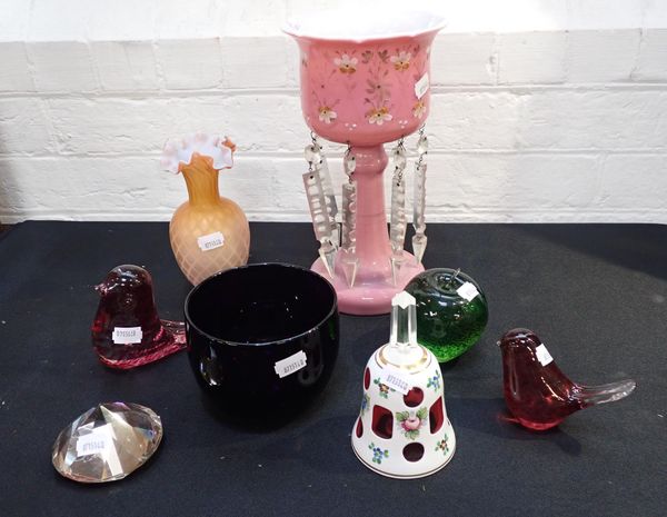 A BOHEMIAN WHITE CASED RUBY GLASS TABLE BELL