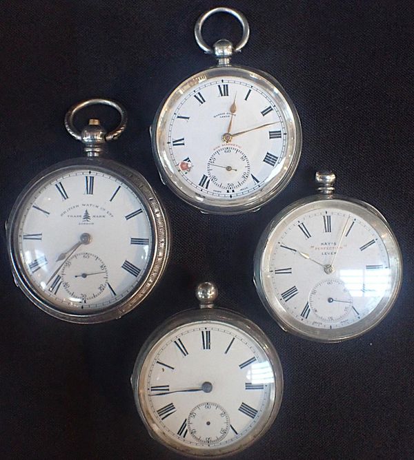 FOUR OPEN FACE SILVER-CASED POCKET WATCHES