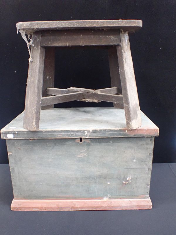 A PAINTED PINE TOOL CHEST / TRUNK