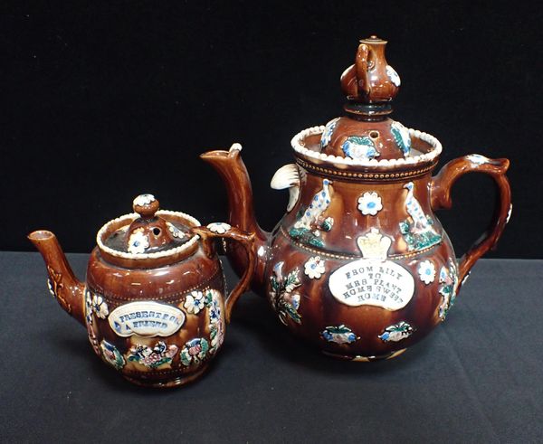 TWO MEASHAM BARGEWARE TEAPOTS