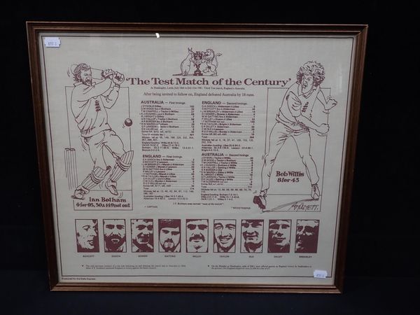 1981 TEST MATCH, FRAMED PRINT ON LINEN