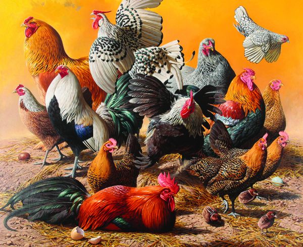 *CHRIS JONES (B.1974) 'Out of the Egg' (Breeds of Chickens)