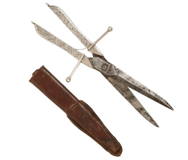 A SILVER HANDLED SCISSOR DAGGER