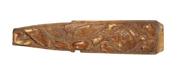 A DAYAK CARVED DEER ANTLER SWORD PANEL