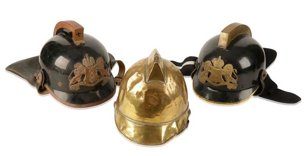 A BRASS FIRE HELMET from Poland Fire Brigade, circa 1885