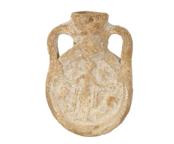 A MEDIEVAL POTTERY FLASK